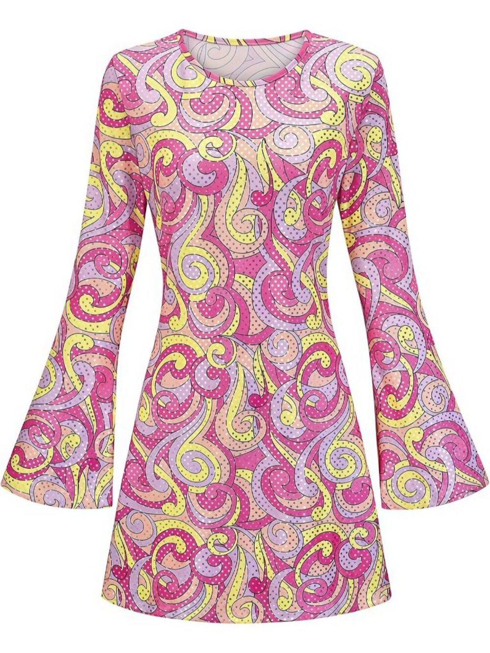 Women's Pink Sequins 60s 70s Hippie Disco Dress Costume Floral Retro Halloween